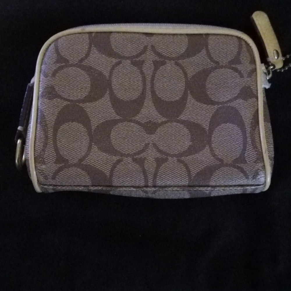 Coach New York Y2K Monogram Canvas Cosmetic Pouch With White Stripe Leatherware